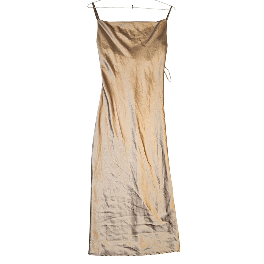 Whyte Valentyne Champagne Gold Satin Cowl Neck Midi Slip Dress Size 8